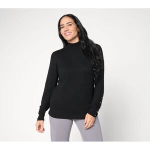 Dennis Basso Women's Top Sweater Sz M Full Fashion Jersey Buttons Black A709540